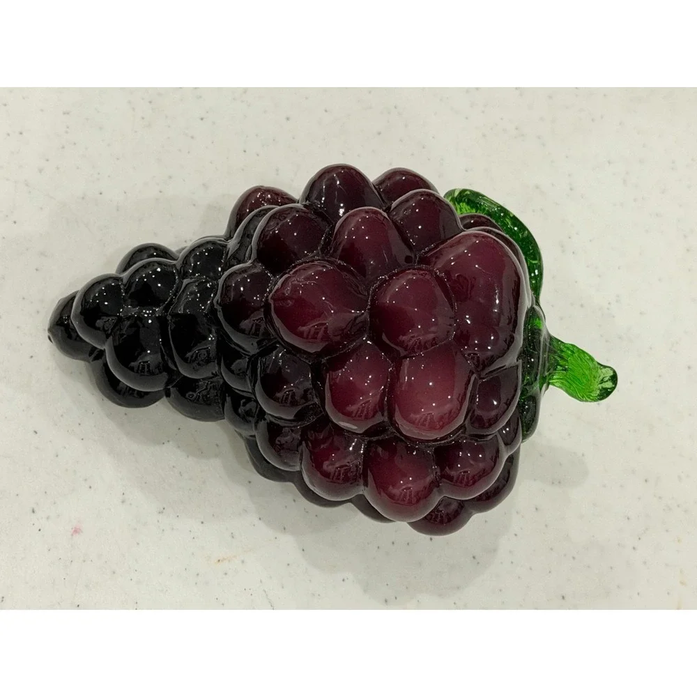Art Glass Grapes Cluster Vintage Purple Fruit Sculpture Centerpiece 6